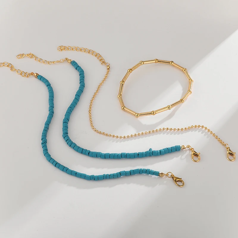 Tocona 4pcs/sets Bohemian beads Pendant Anklet for Women Female Barefoot Sandals Foot Chain Bracelets Beach Jewelry 7074 | Украшения и