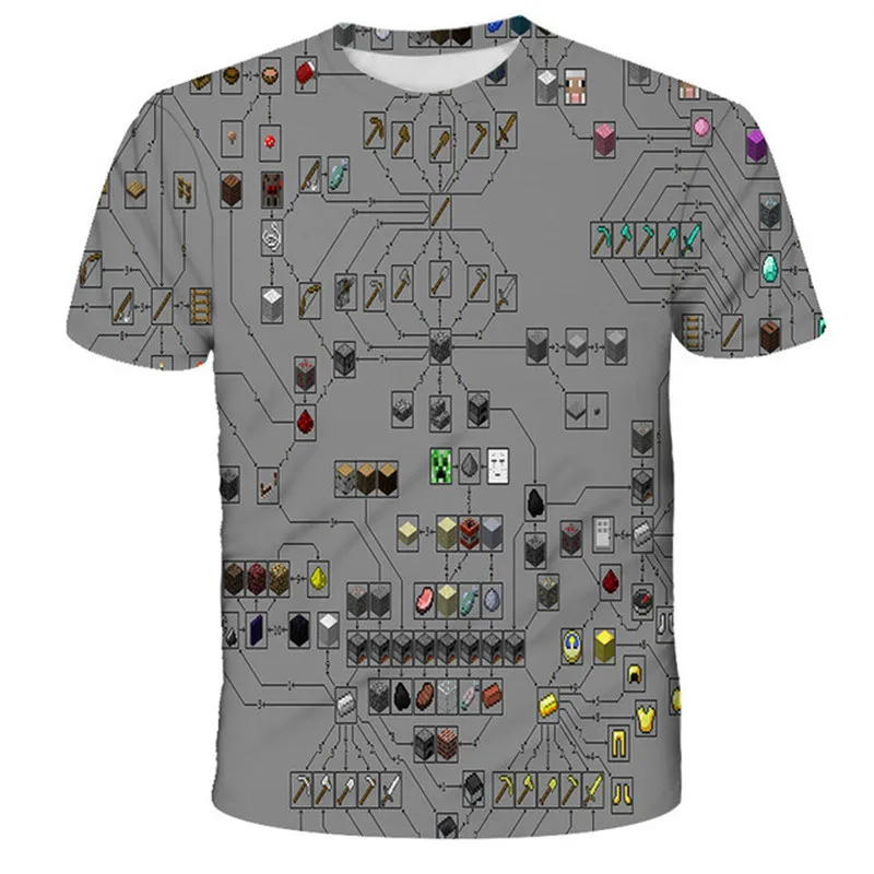 

Summer Children Boys And Girls Short Sleeve T-Shirt My World Game Cartoon Character Costumes, 3D Printing O-neck