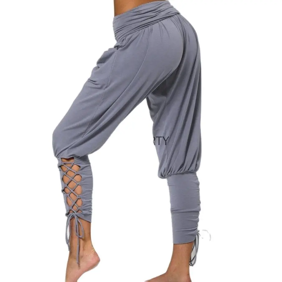 

Брюки-султанки женские Стрейчевые с высокой талией, спортивные штаны, однотонные длинные брюки с перекрестными завязками и карманами, женс...