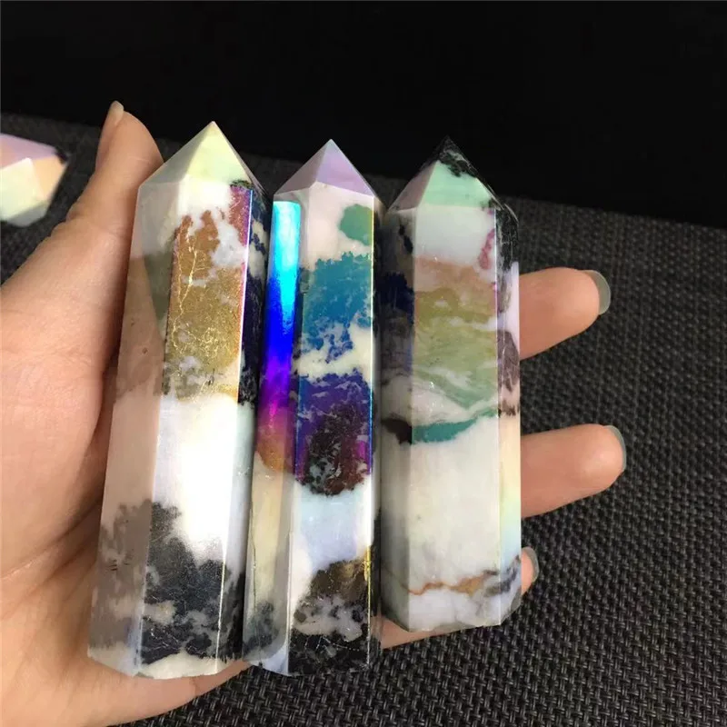 

Natural quartz black striped stone point towers crystals healing stones for feng shui
