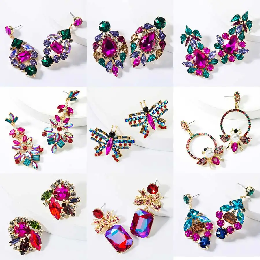 

Dvacaman Colorful Crystal Drop Earrings for Women Wedding Luxury Baroque Rhinestone Flower Bee Statement Earrings Jewelry Gift