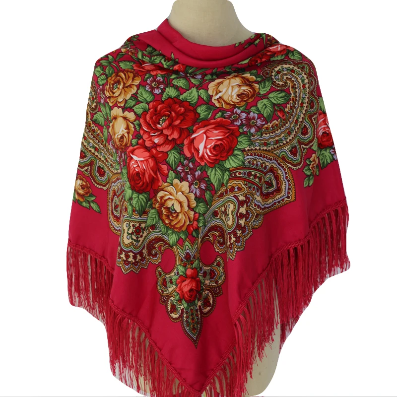 

New Luxury Brand for Woman Print Scarf Russian Ethnic Style Cotton Flower Pattern Tassel Winter Warm Square Blanket Scarf Shawl