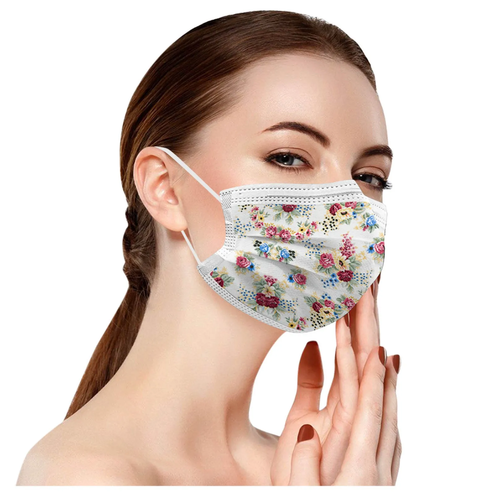 

50pcs Adults Mask Cover Beautiful Elegant Flower Prints Breathable 3 -layer Disposable Mask For Protect Face Masque Mask R1