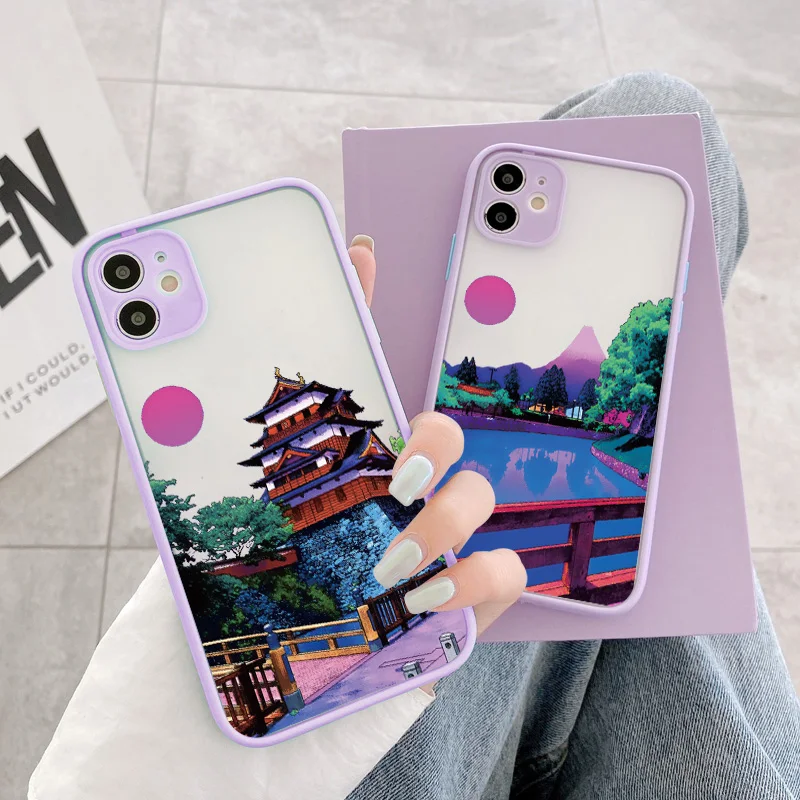 Japanese Anime Hand Painted House scenery Phone Case For iPhone X XR XS Max 14 13 12 11 Pro Max 7 8 Plus SE 2020 Matte Cover