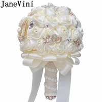 janevini 2020 crystal wedding bouquet with pearls satin rose artificielle beaded handmade bridal flowers bouquets custom color