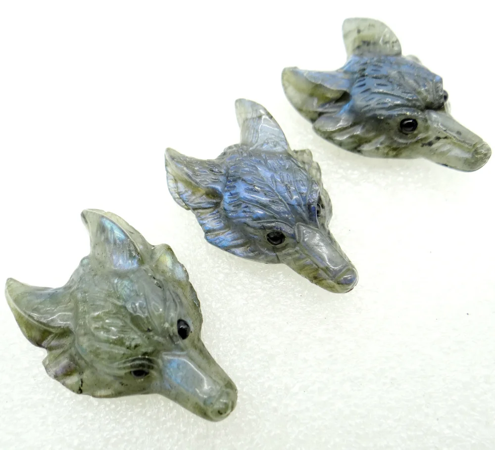 Подвеска в форме головы волка из натурального камня лабрадорита флюоритовый