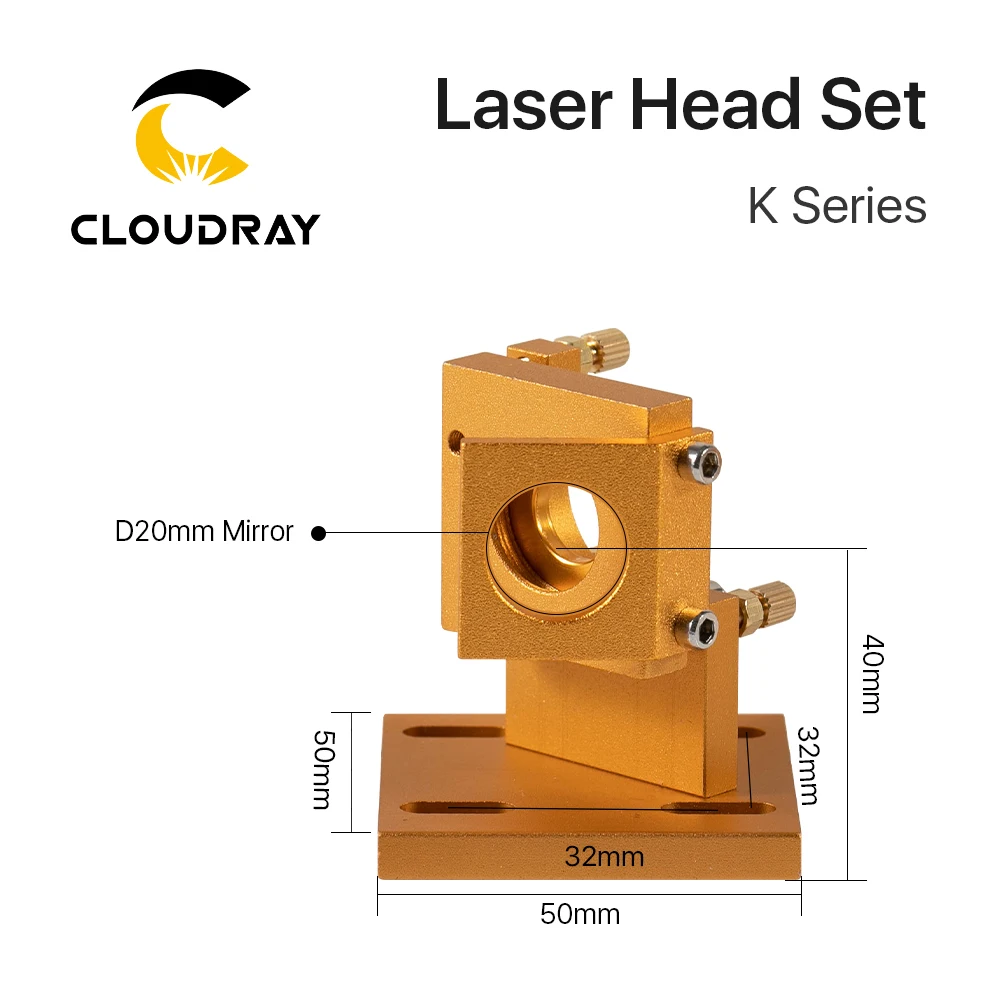 Cloudray K Series CO2 Laser Head Set D12 18 20  FL50.8mm Lens Gold Color for 2030 4060 K40 Laser Engraving Cutting Machine images - 6