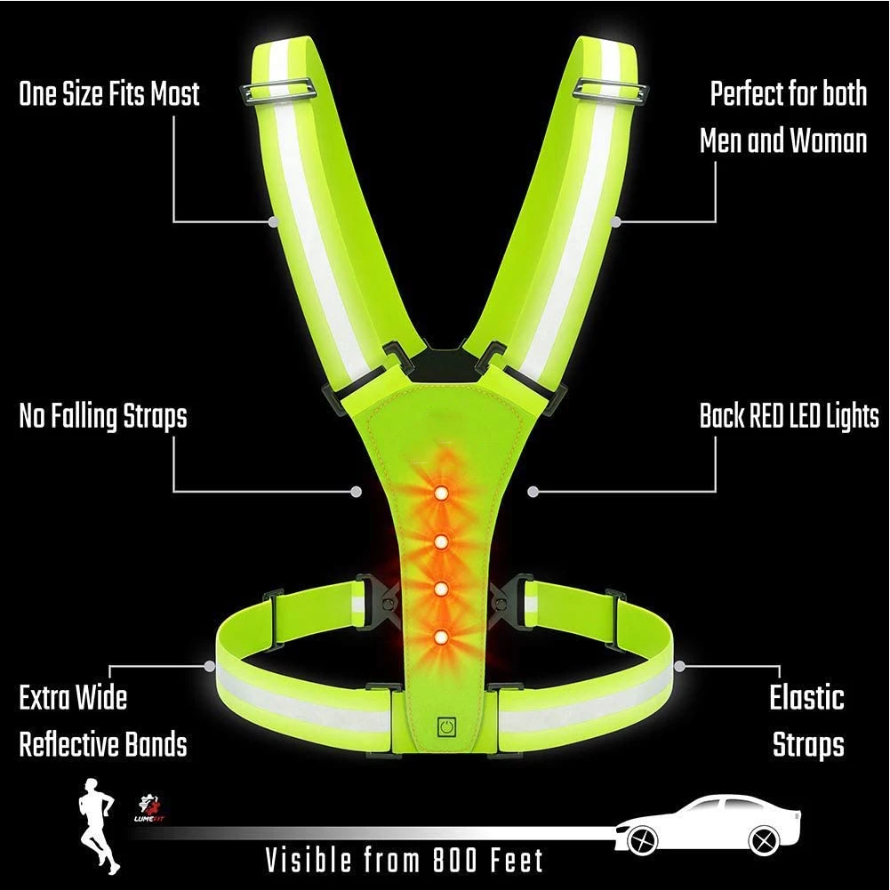 

LED Reflective Belt Safety Vest Warning Adjustable Wireless Illuminated For Night Riding Running Lighting Motorcycle Cycling New
