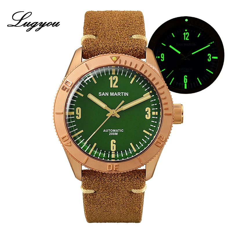 Lugyou San Martin бронзовые часы для ныряльщиков автоматический вращающийся ободок