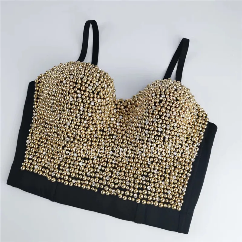 

Leah 2021 new top quality usa web celebrity gold pearls sexy lovey black lady bras dress A22# For fashion girls wear outside