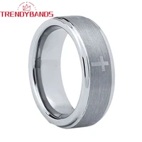 8mm mens tungsten wedding bands laser engraved engagement rings brushed finish stepped edges comfort fit