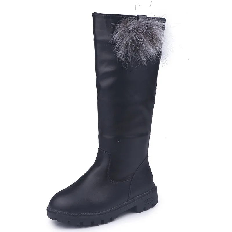Теплые зимние сапоги для девочек на резиновой подошве до колена с плюшевой