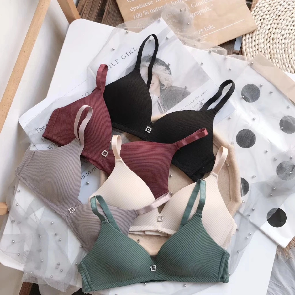 

New product seamless stripes sexy comfortable no steel ring bra thin section small chest gathered bra