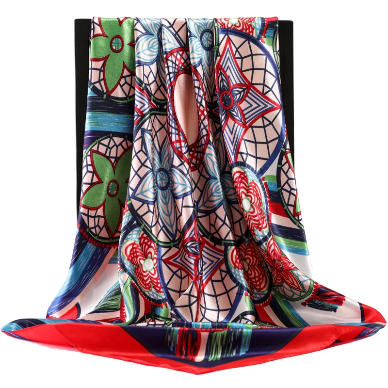 

2021 Female New Colour Handkerchief Popular Stripe Print Shawls Summer Sunscreen Silk Scarves Fashion 90X90CM Dustproof Bandanna