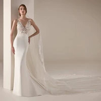 soft satin sexy v neck backless boho vestido de noiva white ivory mermaid bride wedding dresses luxyry lace 2021 new bridal gown