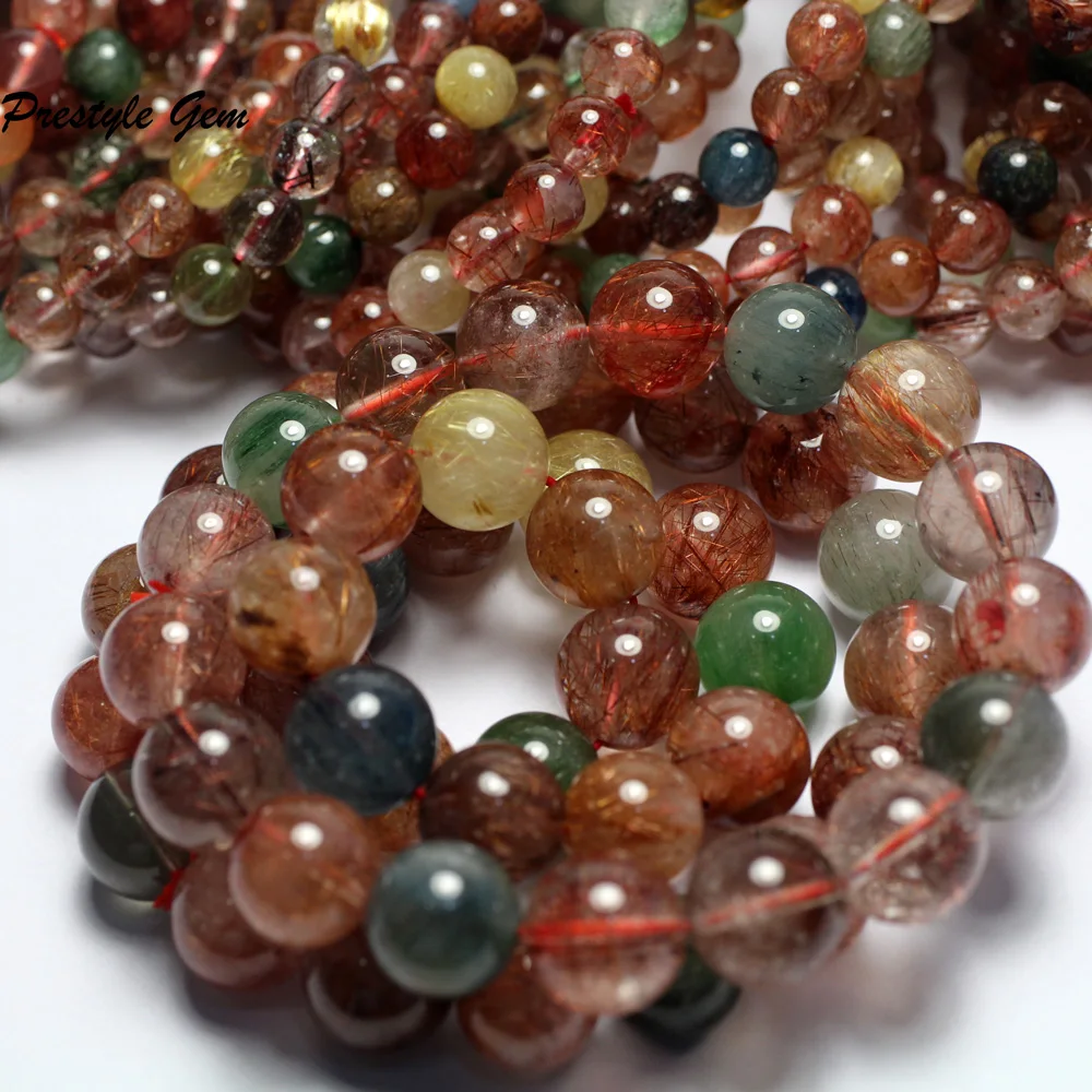 Meihan (2 браслета/комплект) натуральный бразильский красочный рутилированный кварц