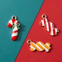 10pcs enamel christmas stick candy charm pendant for jewerly diy making bracelet women necklace earrings accessories findings