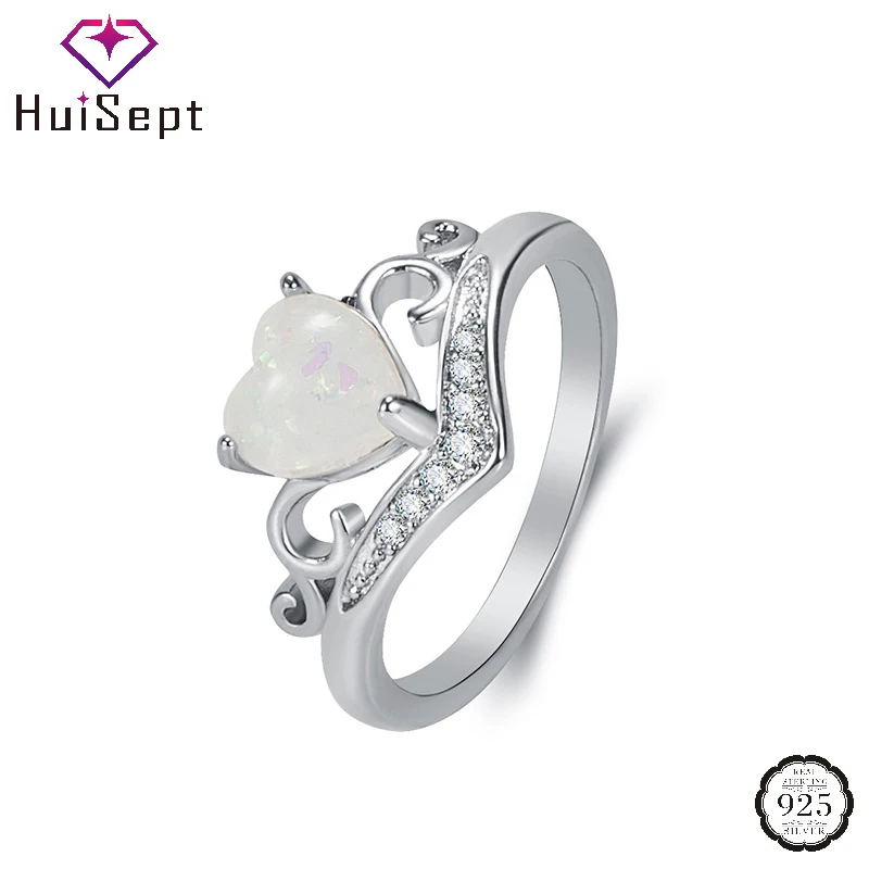 HuiSept модное женское кольцо 925 серебряные ювелирные изделия с сердцем опал