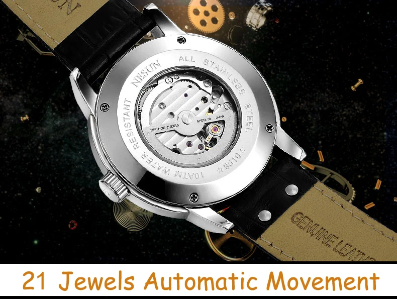 Швейцарские Топ люксовый бренд NESUN Skeleton Tourbillon часы для мужчин автоматические мужские часы 100 м водонепроницаемые спортивные часы relogio N9810-3