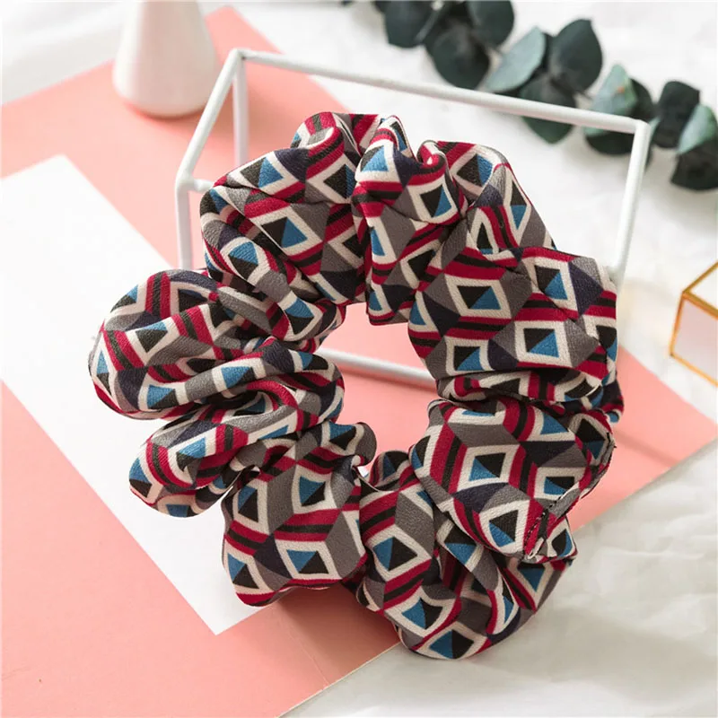 

1PC Vintage Scrunchie Stretch Headband Dot/Plaid Scrunchies Women Elastic Hair Bands Girls Hair Ties Striped Hair Accessories