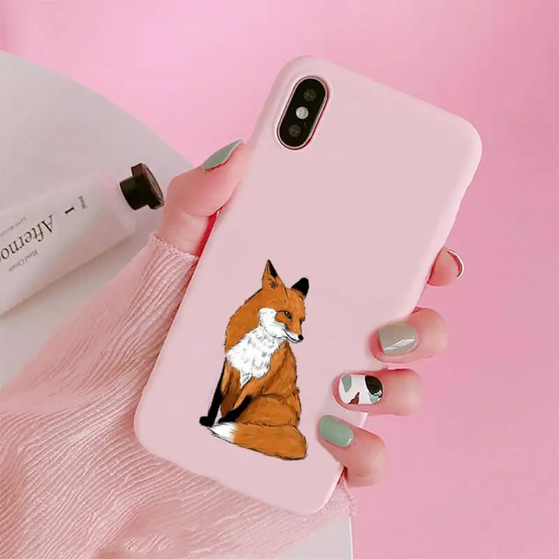 

Red cute fox animal Phone Case Candy Color for iPhone 6 7 8 11 12 s mini pro X XS XR MAX Plus