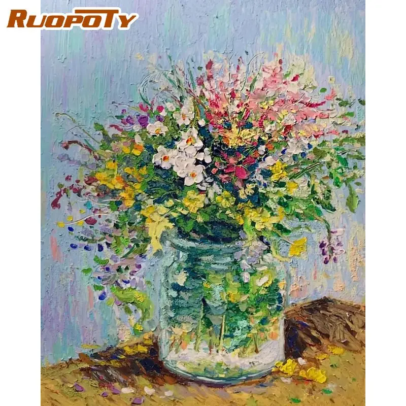

RUOPOTY 60×75cm Frame DIY Painting By Numbers Flowers on Canvas Drawing Handpainted Kits Acrylic Paints Unique Gift Wall Decor