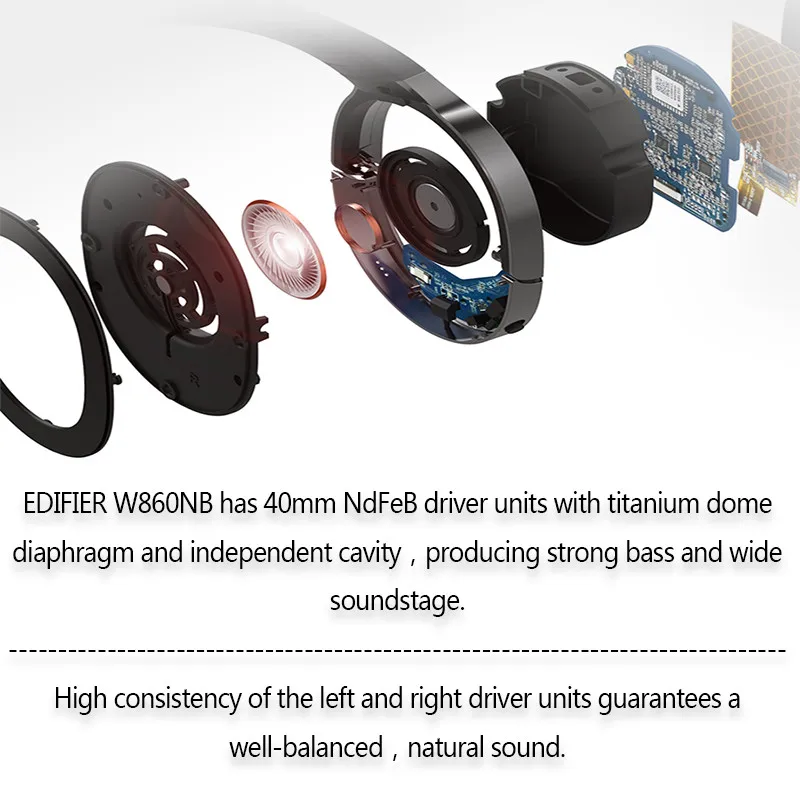 EDIFIER W860NB Bluetooth наушники ANC поддержка декодирования aptX сенсорное управление