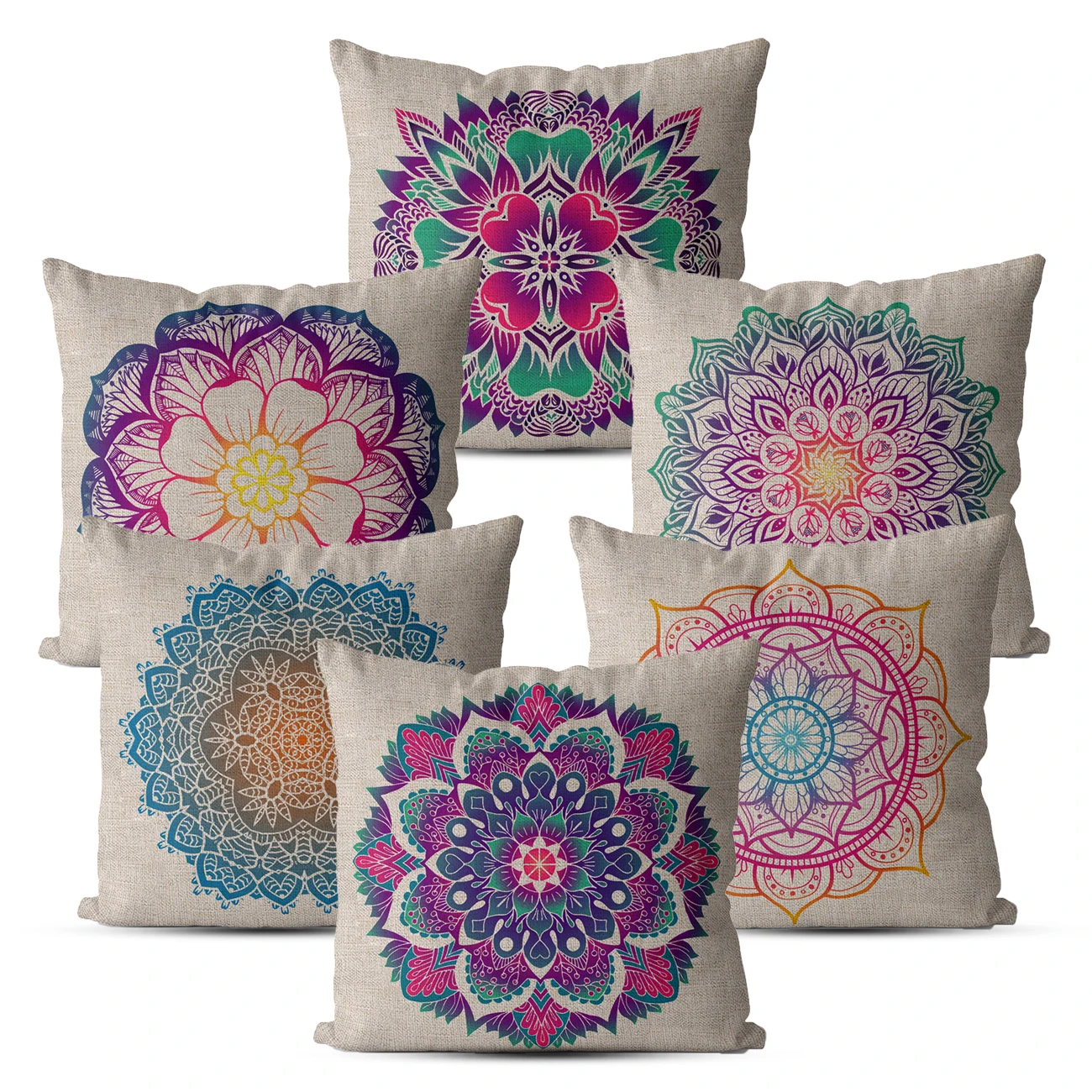 

Mandala Print Pillow Covers Decorative 40*40 45*45 Linen Beige Black Garden Outdoor Pillow Cover for Living Room Cushion Cover