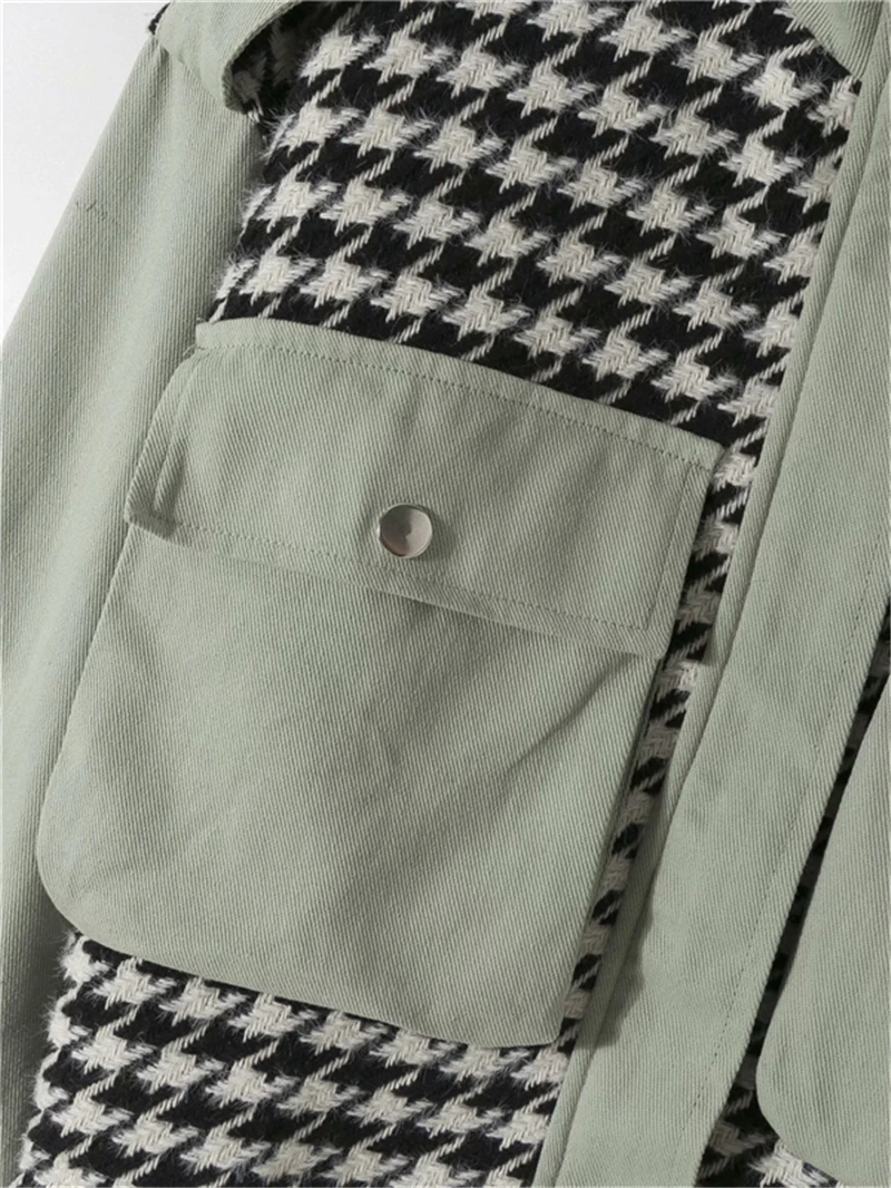 

Streetwear women plaid jacket 2020 fashion ladies stand collar short jacket stylish female pocket coat safari style girl jacket