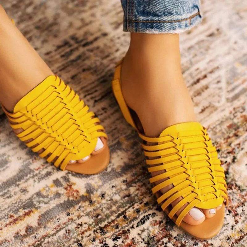 

Women's Sandals Peep Toe Ladies Shoes Back Strap Flat Shoes Female Weaving Outdoor Beach Footwear Lightweight Woman Fashion