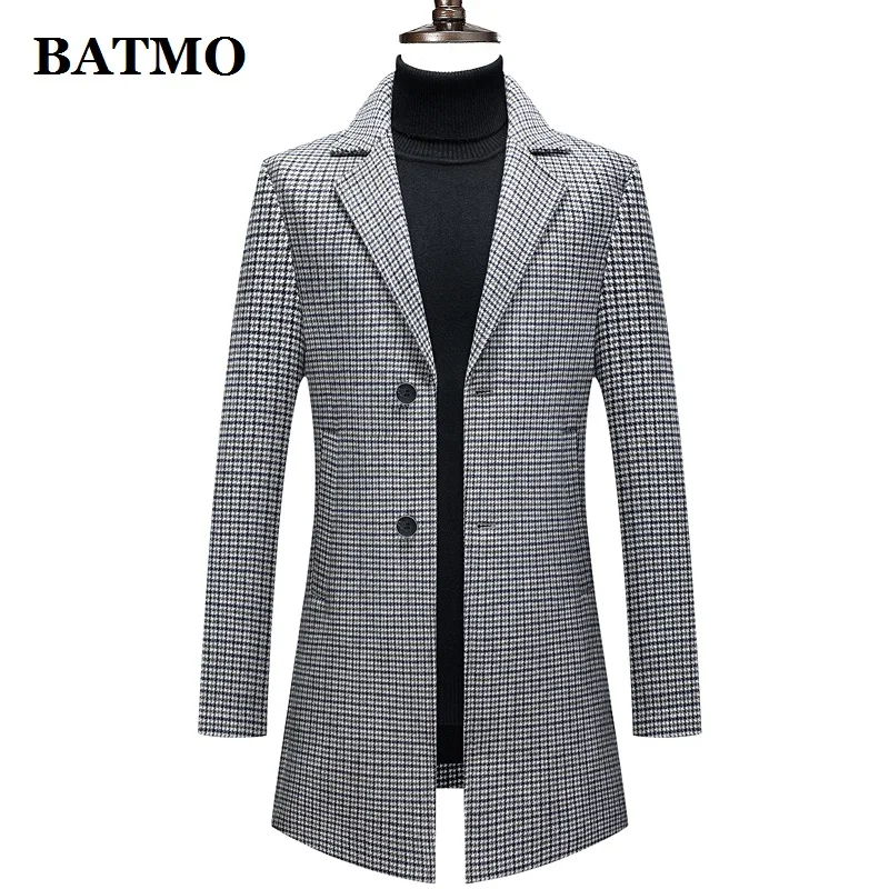 

BATMO 2022 new arrival autumn&Spring high quality wool plaid trench coat men,men's wool jackets,winter coat GS9055