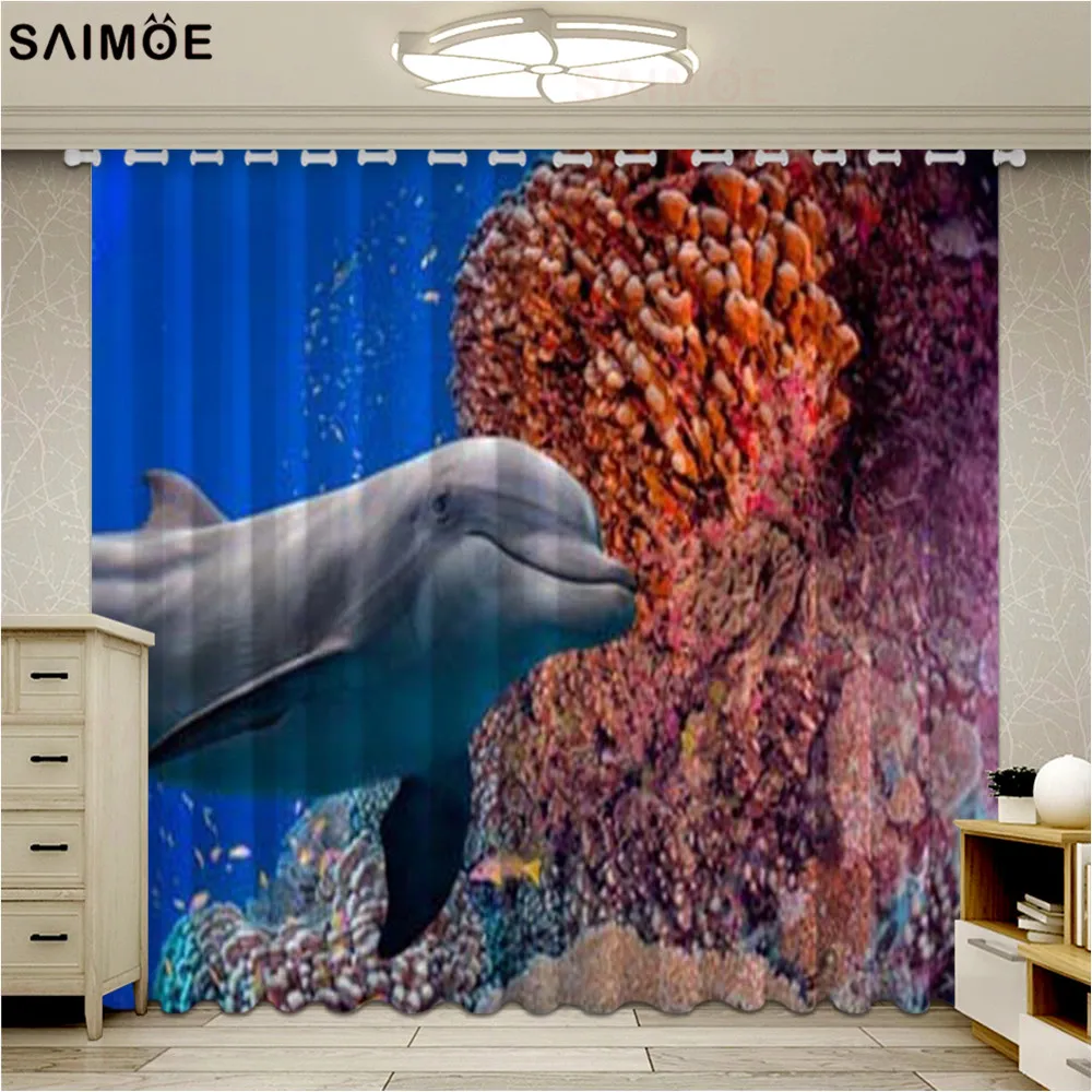 

Custom Curtains For Living room Bedroom Undersea Dolphin Window Blackout Cortinas Ultra-thin Micro Shading Draps