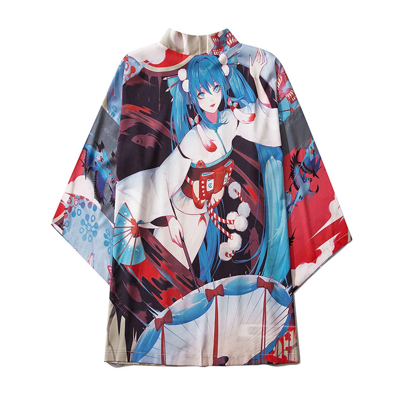 

Men Casual Loose Open Front 3/4 Sleeve Kimono Japanese Style Print Cover Up Cardigan Japanese Kimono Camisa Holgada Hombre