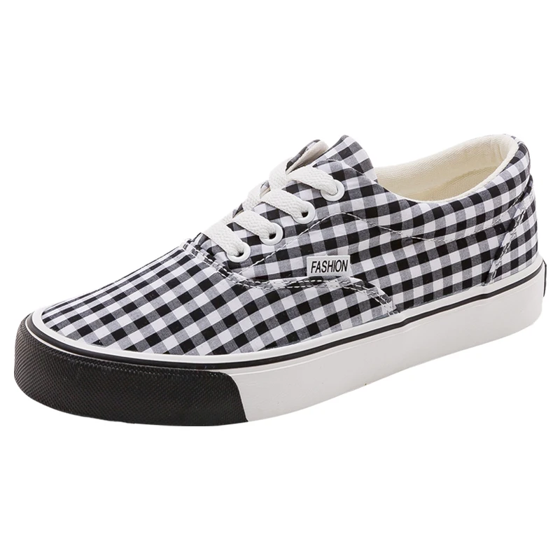 

Fashion Women Sneakers Platform Shoes New Casual Flats Black Plaid Canvas Sneakers Women Comfortable Female Vulcanize Shoe