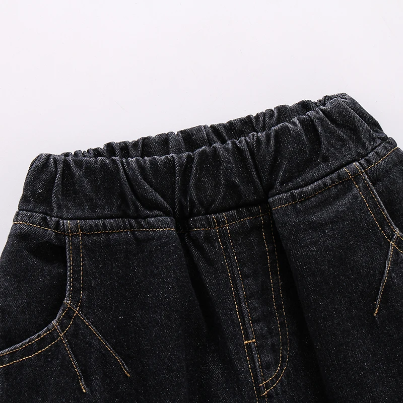 

Boys Embroidered Cowboy Pants Children's Clothes Baby Black Shredded Pants Toddler Autumn Winter Kids Thick Long Pant Trend