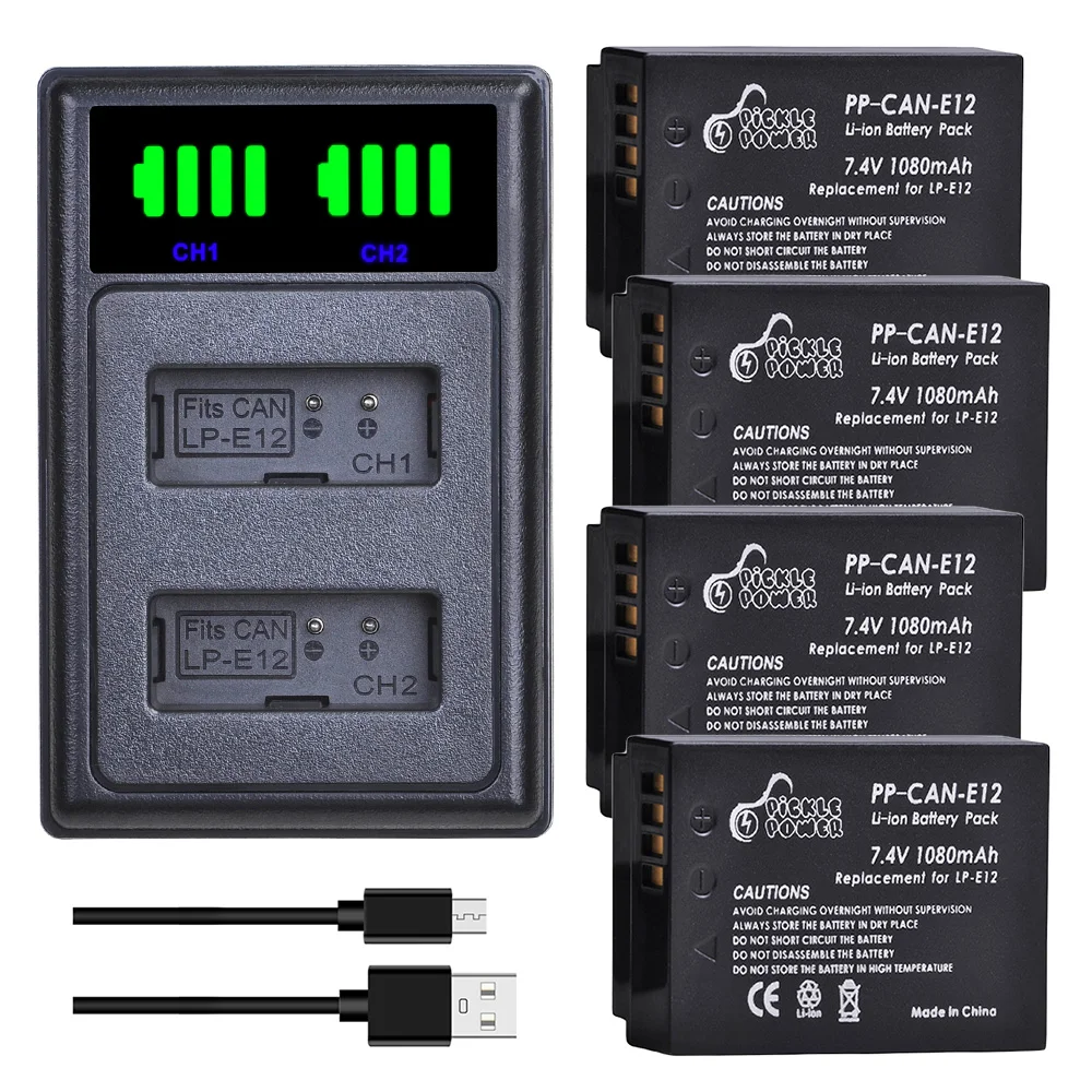 LP E12 LPE12 1080 мАч литий ионный аккумулятор + двойное зарядное устройство USB со