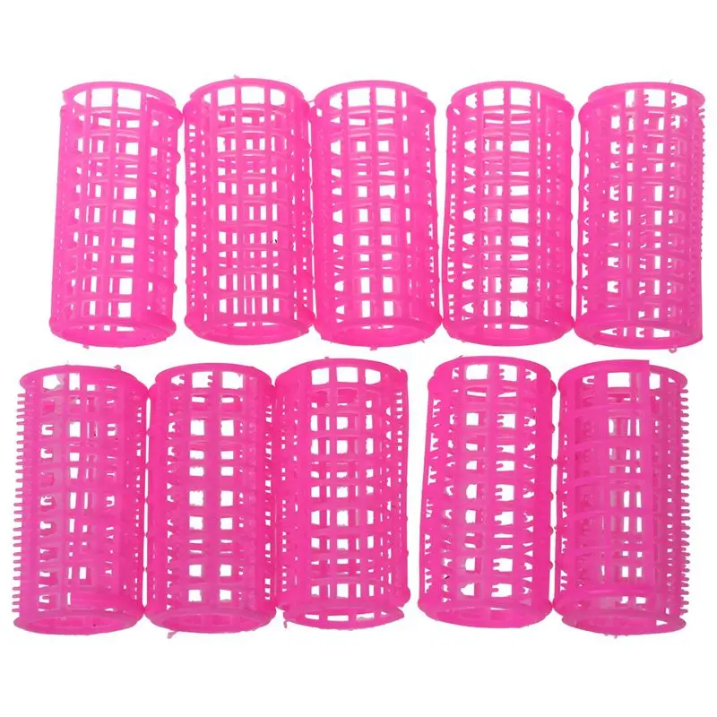

10 Pcs Hairdressing Hair Curling Tool Pink Plastic DIY Roller Curler