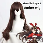 Аниме игра Genshin Impact Косплей Янтарный парик темно-коричневые длинные волосы + Бесплатный подарок брендовый парик Кепка