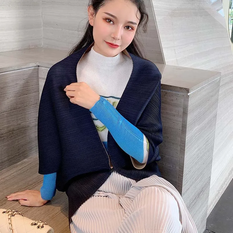 

LANMREM pleated irregular coat female niche design bat sleeve tops temperament purple cardigan western style single button coat