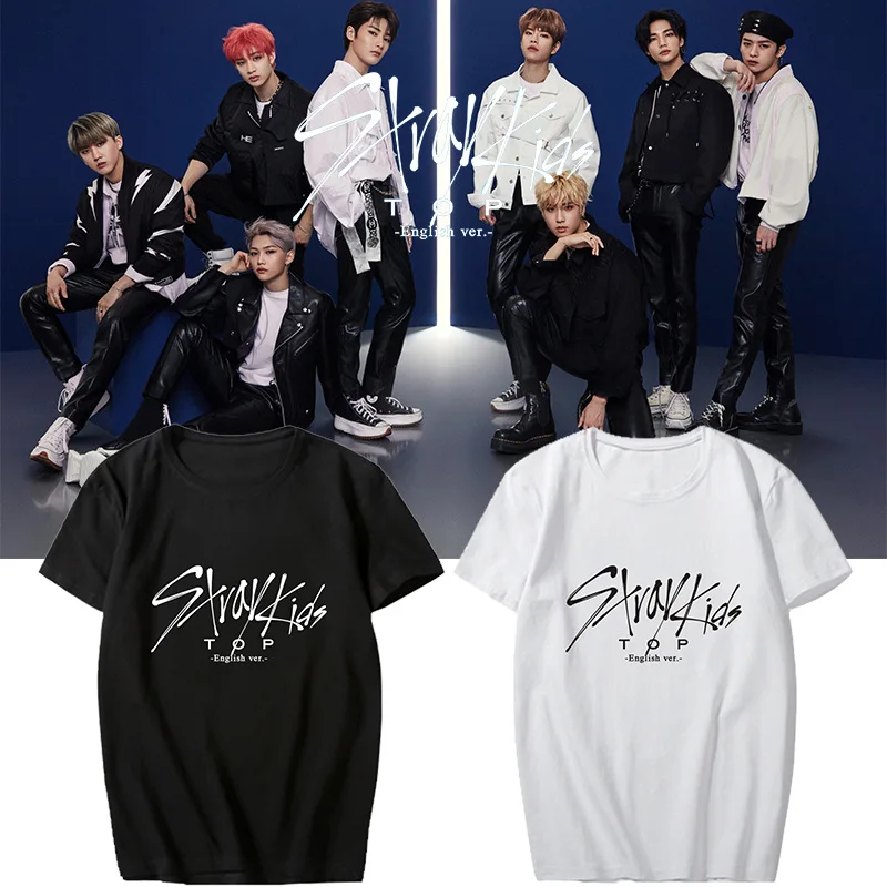 Альбом KPOP Stray Kids Digital Одиночный &ltтоп английский ver. &gt Футболка с поддержкой летняя футболка коротким рукавом