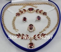18kgp red blue purple zircon beaded flower necklace bracelet earring ring set