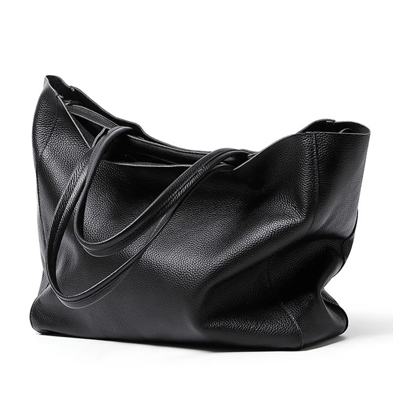 

New Fashion Genuine Leather Shoulder Bag For Women Luxury Designer Ladies Soft Handbags Female Large Composite Bags Black Gray