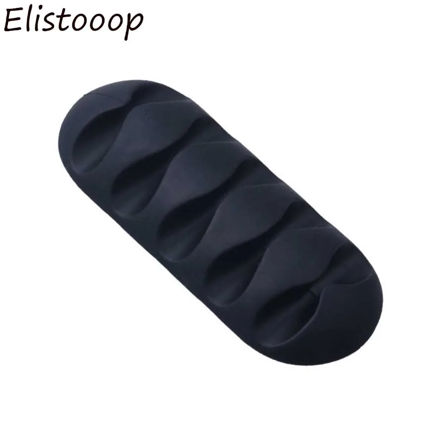 Elistoooop Настольный телефон устройство для сматывания кабеля зажим для наушников зарядное устройство Органайзер управление провода шнур фиксатор силиконовый держатель 5 слотов полосы - Цвет: Black