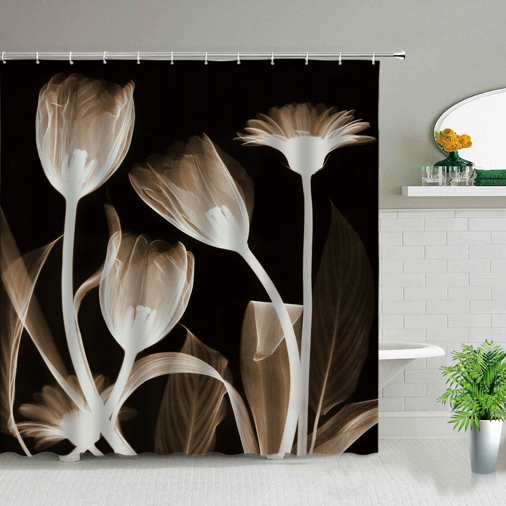 cactus flower shower curtains sunflower tulip rose butterfly floral plant landscape bath curtain set bathroom decor with hooks free global shipping