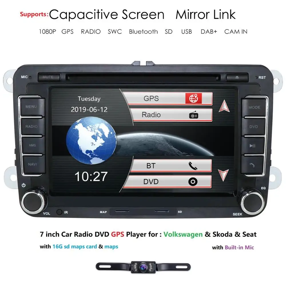 Ossuret " 2 din автомобильный DVD радио плеер gps навигация для VW Golf/6/Golf/5/Passat/b7/cc/b6/SEAT/Skoda Bluetooth FM стерео плеер