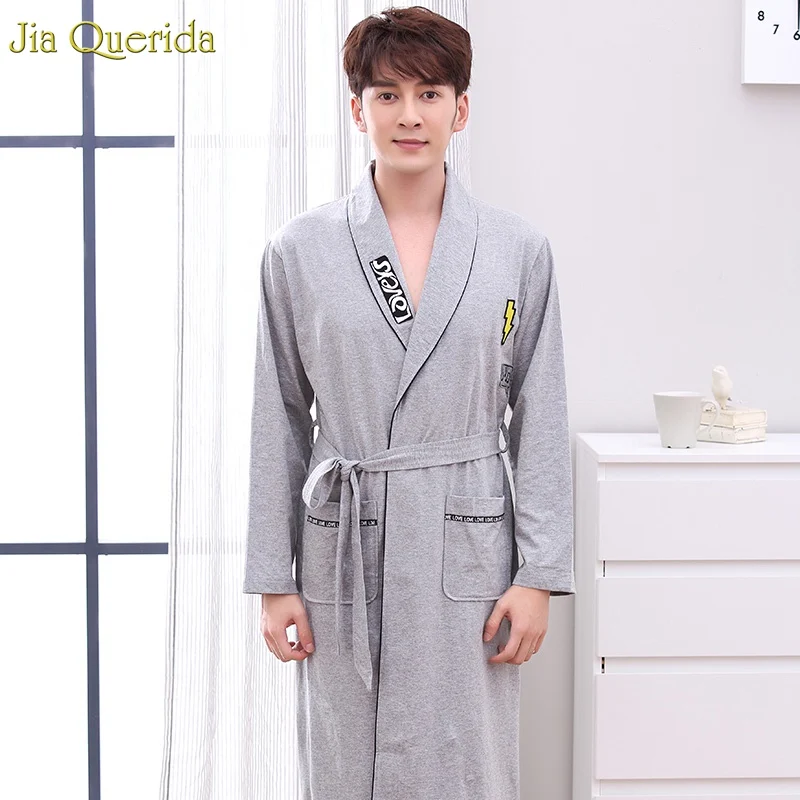 Халаты для мужчин халат отдыха одежда сна из 100% хлопка однотонный серый банный с V