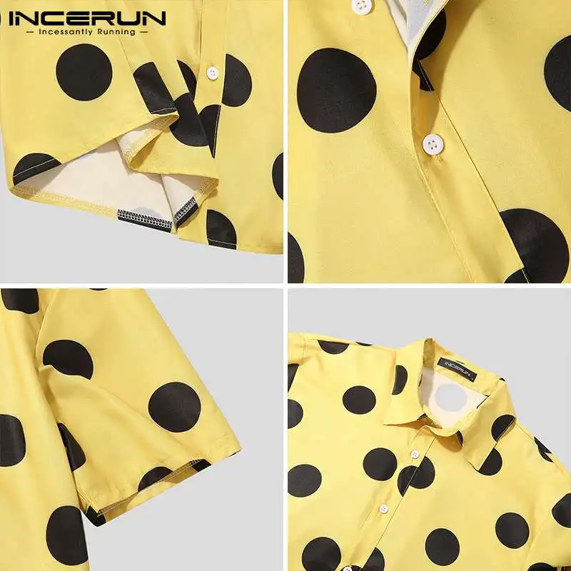 

Summer Men Shirt Polka Dot Print Streetwear Lapel Short Sleeve Casual Camisas Vacation Hawaiian Shirts Men Clothing INCERUN 7