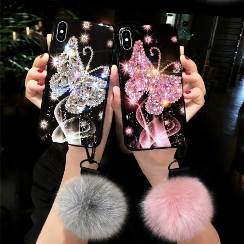 Роскошный чехол с алмазной бабочкой для iPhone 6s индивидуальный шариками X XS простой