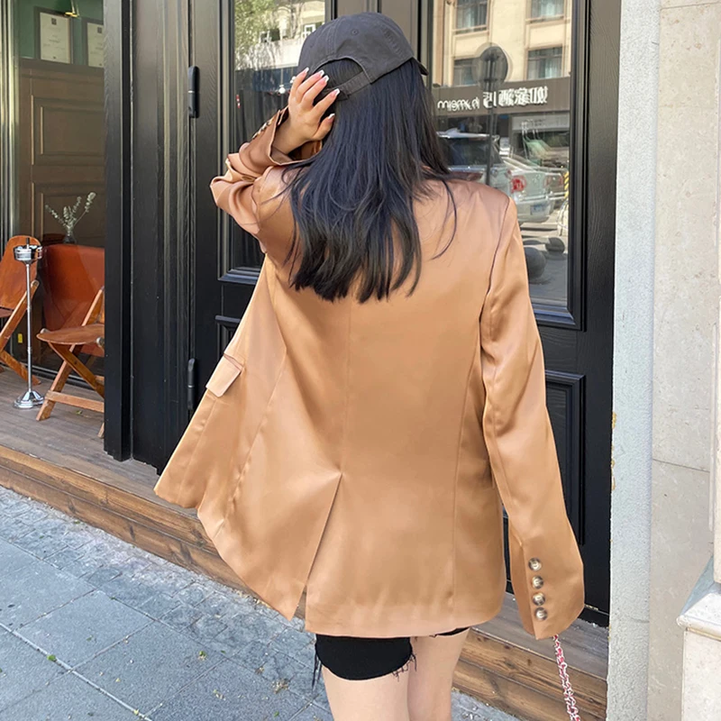 

SHENGPALAE Temperament Blazer Women's Spring Autumn 2021 New Notched Loose Single Breasted Split Long Sleeve Suit Coat Female