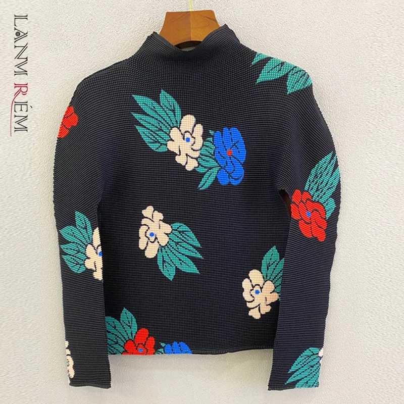 

LANMREM 2022 Новая Женская весенне-осенняя водолазка с принтом цветной блок Топ женский длинный рукав модная повседневная плиссированная футбол...